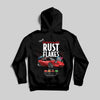 MX5 Hoodie front view - Rust Flakes Mazda MX-5 design, printed in the UK